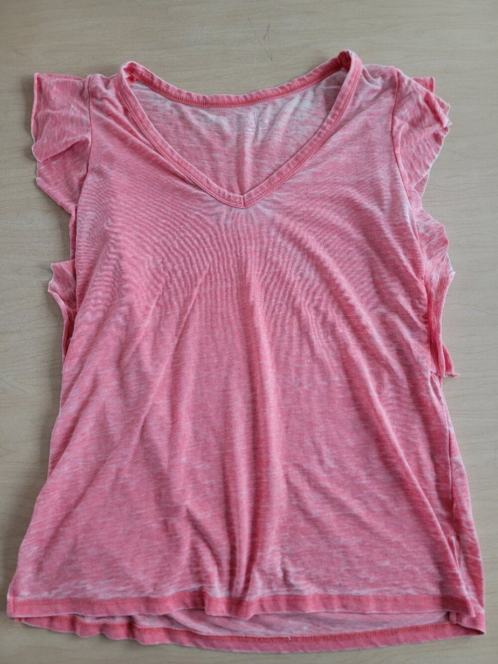 Time & Tru Pink Washed-out Flutter Sleeve V Neck T-Shirt Medium